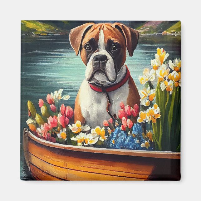 Boxer auf einem Paddle: Ein Landschaftliches Abent Magnet (Vorne)