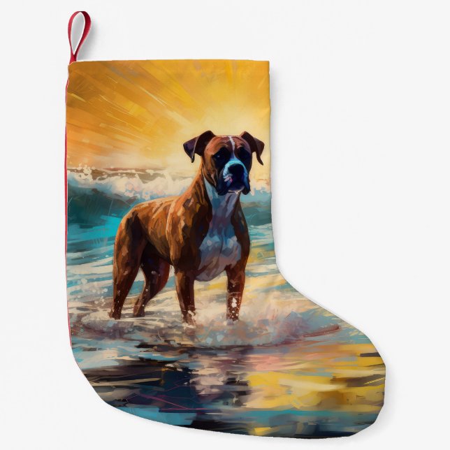 Boxer Beach Surfmalerei Kleiner Weihnachtsstrumpf (Vorderseite)