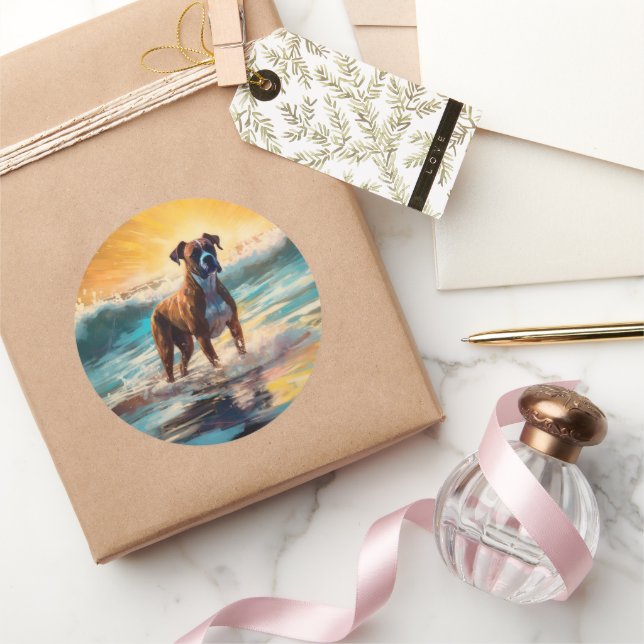 Boxer Beach Surfmalerei Runder Aufkleber (Schenken)