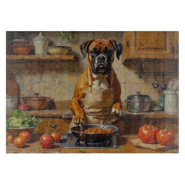 Boxer beim Kochen in der Küche Schneidebrett (Vorderseite)