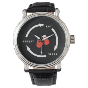 Boxer Boxen Sleep Wiederholen Sport Fan Sprichwort Armbanduhr