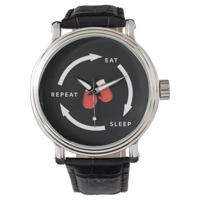 Boxer Boxen Sleep Wiederholen Sport Fan Sprichwort Armbanduhr (Vorderseite)