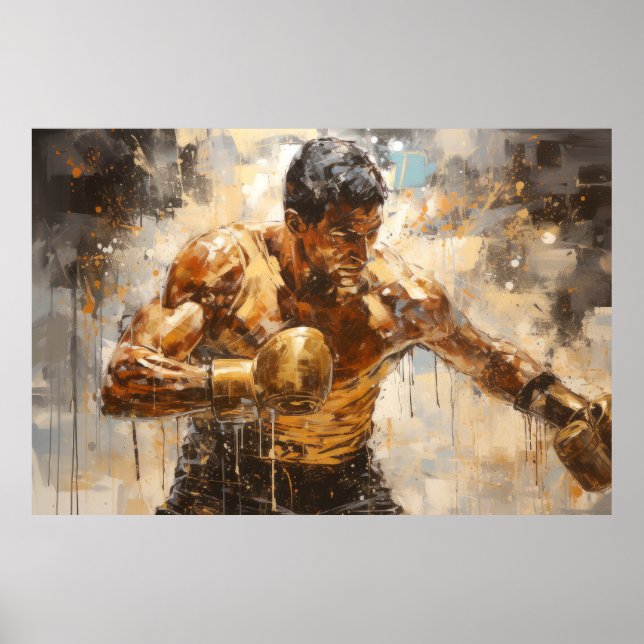 Boxer Boxing Sport Malerei Abstrakte Art Deco Poster (Vorne)