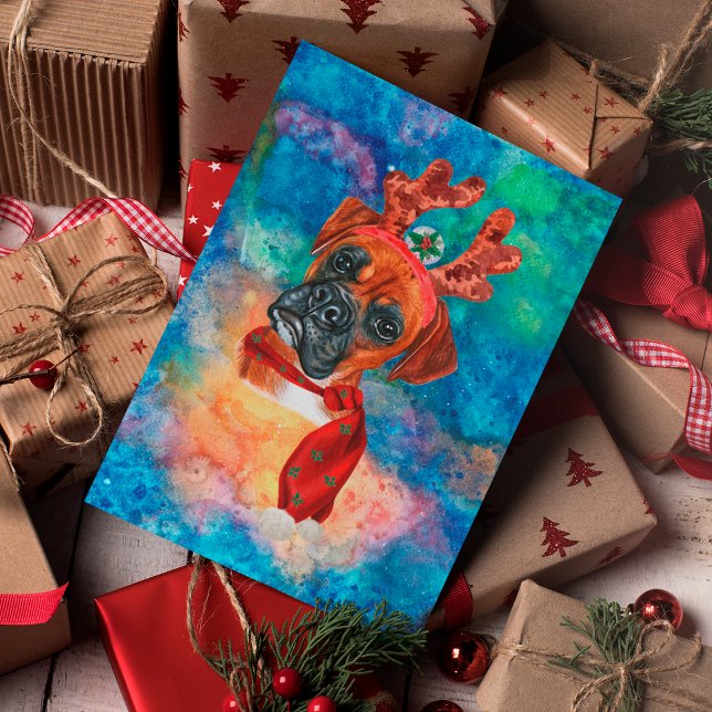 Boxer Breed Dog Christmas Feiertagspostkarte (Von Creator hochgeladen)
