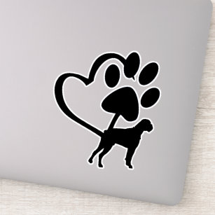 Boxer Breed Silhouette Paw Heart Aufkleber