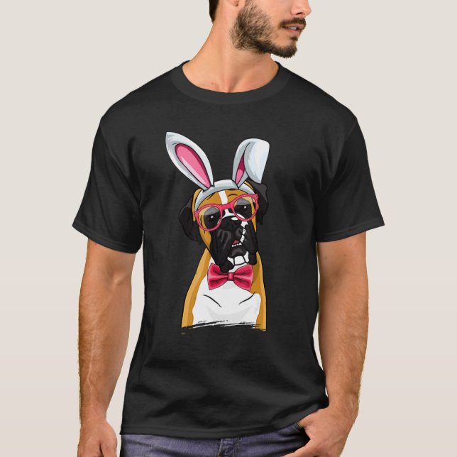 Boxer Bunny Oars Brillen Eier Niedlich Osterhunde  T-Shirt (Vorderseite)