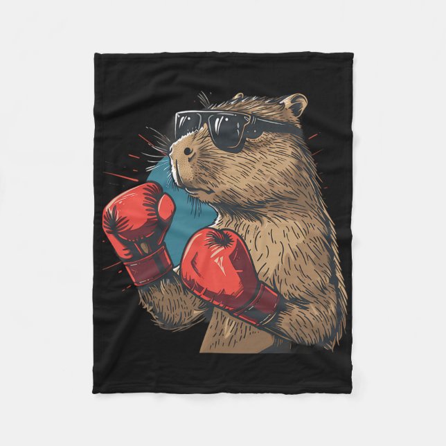 Boxer Capyra mit Boxhandschuhen Kickboxen Lustig B Fleecedecke (Vorderseite)