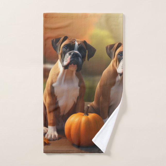 Boxer chiot Automne Délice Citrouille (Serviette à main)