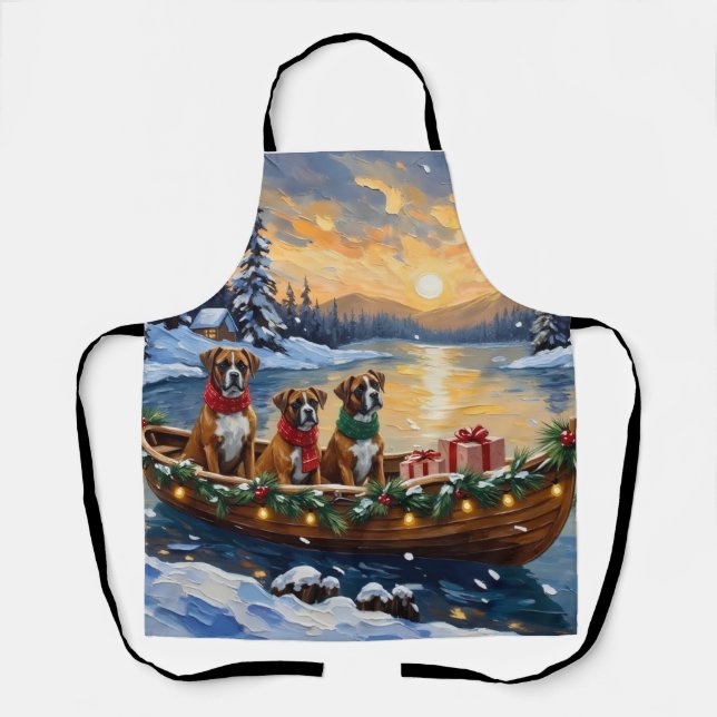 Boxer Christmas Boat Holiday Schürze (Vorderseite)