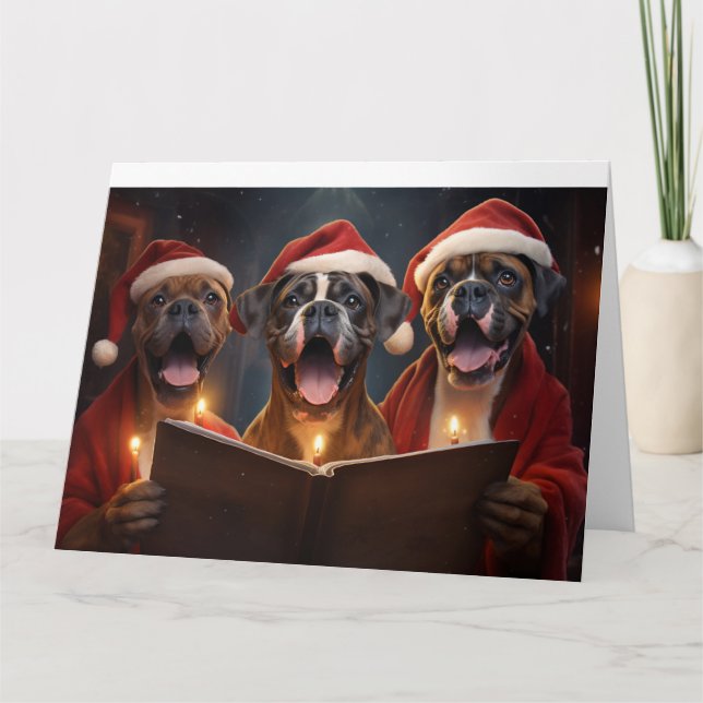Boxer Christmas Carolers Spaß Urlaub Karte (Vorderseite)