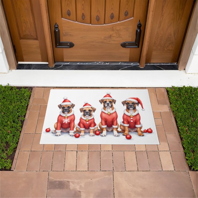 Boxer Christmas Dress Santa Hat Fußmatte (Außenbereich)