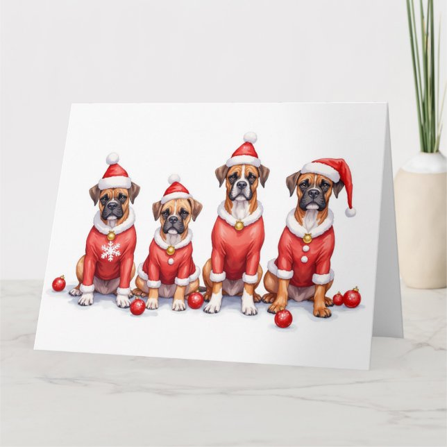 Boxer Christmas Dress Santa Hat Karte (Vorderseite)