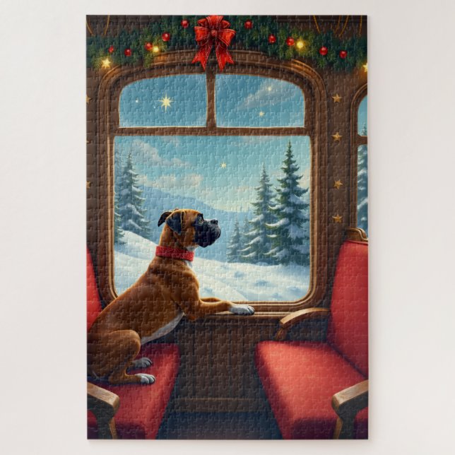 Boxer Christmas Eve Train Ride Painting (Vertikal)