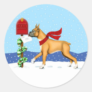 Boxer Christmas Mail Runder Aufkleber