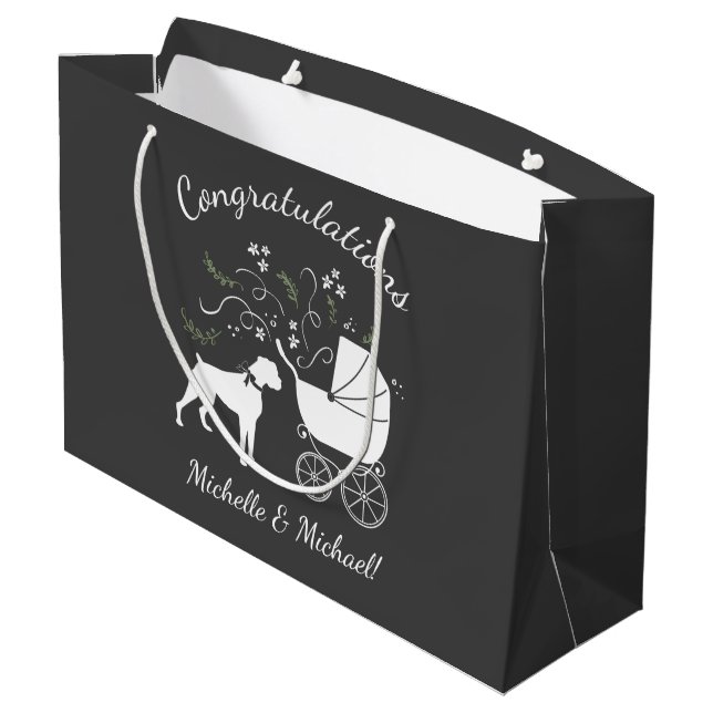 Boxer Dog Baby Dusche Welpe Grau Große Geschenktüte (Rückseite Schrägansicht)