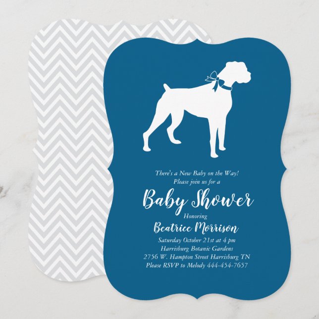 Boxer Dog Baby Shower Blue Boy Einladung (Vorne/Hinten)