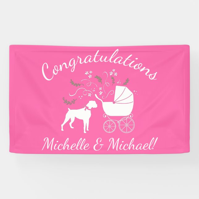 Boxer Dog Babydusche Puppy Pink Girl Banner (Horizontal)