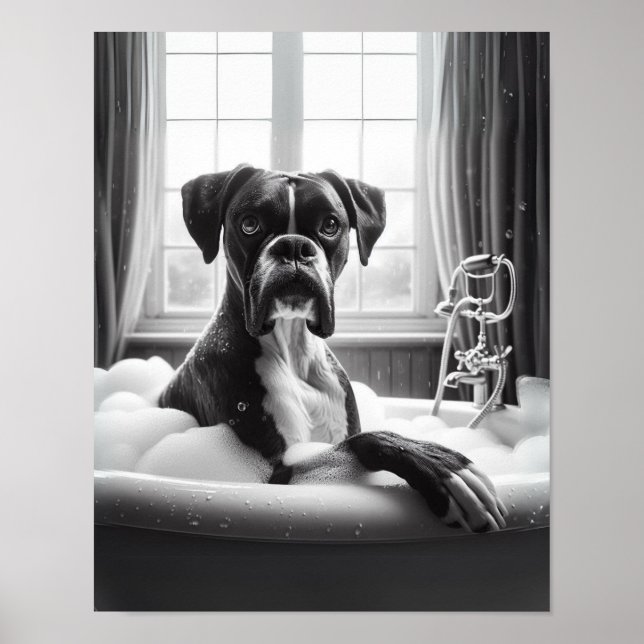 Boxer Dog Badewanne Wall Art, Boxer baden Poster (Vorne)
