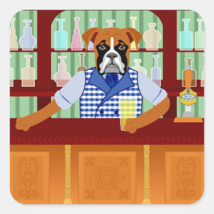 Boxer Dog Beer Pub Quadratischer Aufkleber