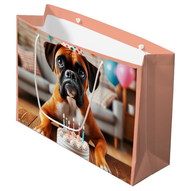 Boxer Dog Birthday Fun Große Geschenktüte (Vorderseite Schrägansicht)