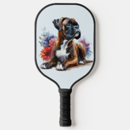 Boxer Dog Blooms: Spielerisches Pup & florale Eleg Pickleball Schläger