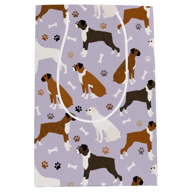 Boxer Dog Bones and Paws Medium Gift Bag Mittlere Geschenktüte (Vorderseite)