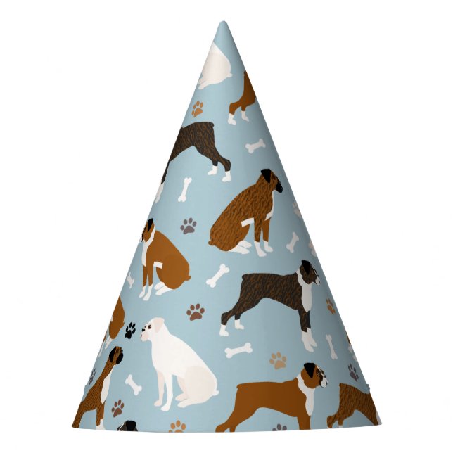 Boxer Dog Bones and Paws Party Hat Partyhütchen (Vorderseite)