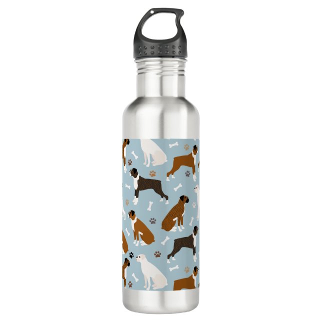 Boxer Dog Bones and Paws Stainless Steel Water Bot Edelstahlflasche (Vorderseite)