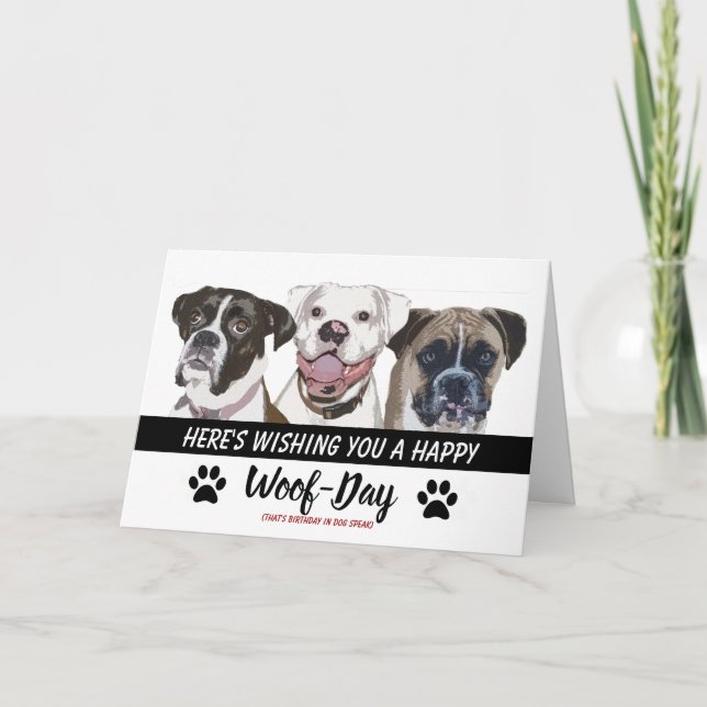 Boxer Dog Breed Birthday Card - Happy Woof Day Karte (Vorderseite)