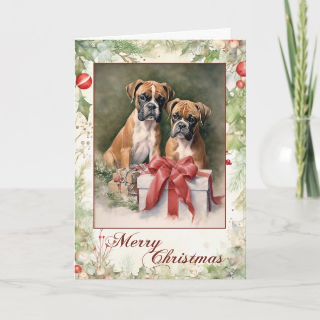 Boxer Dog Christmas Feiertagskarte (Vorderseite)