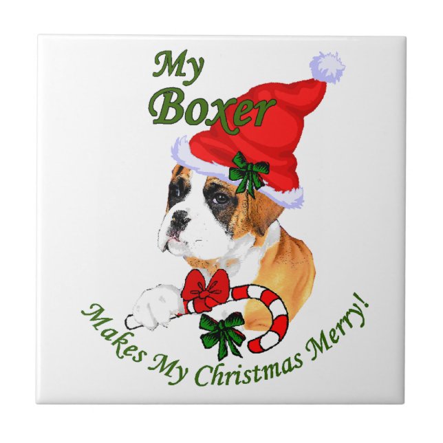 Boxer Dog Christmas Fliese (Vorderseite)