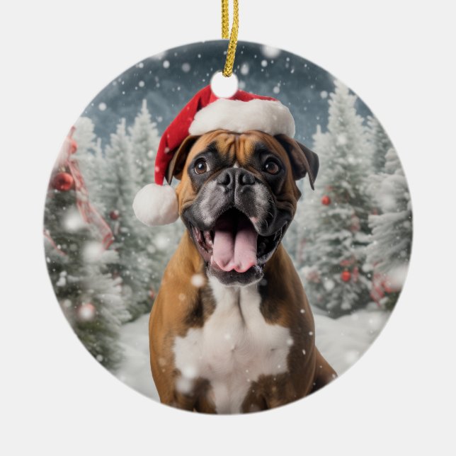 Boxer Dog Christmas Keepake Keramik Ornament (Vorne)