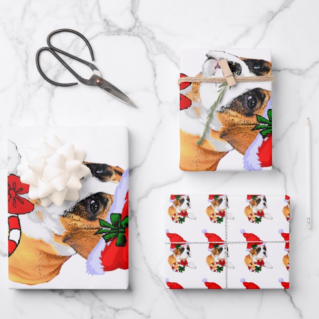 Boxer Dog Christmas Merry Geschenkpapier Set (Vorderseite)