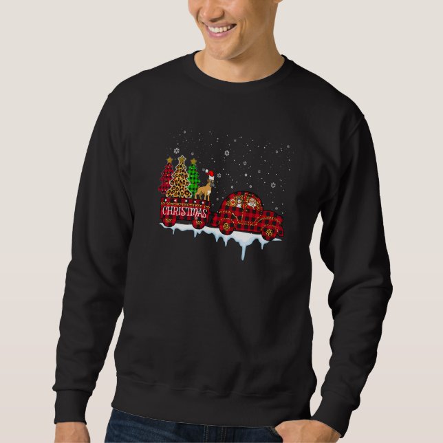Boxer Dog Christmas Red Plaid Leopard Truck Santa  Sweatshirt (Vorderseite)
