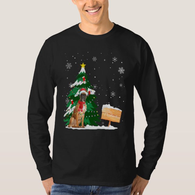 Boxer Dog Christmas Reindeer Light Weihnachtsmannm T-Shirt (Vorderseite)