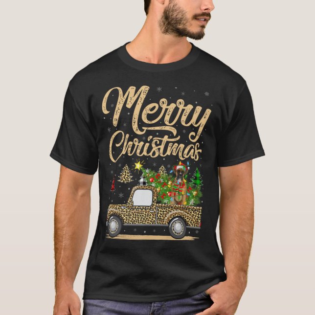 Boxer Dog Christmas Tree Leopard Truck Dog Christm T-Shirt (Vorderseite)