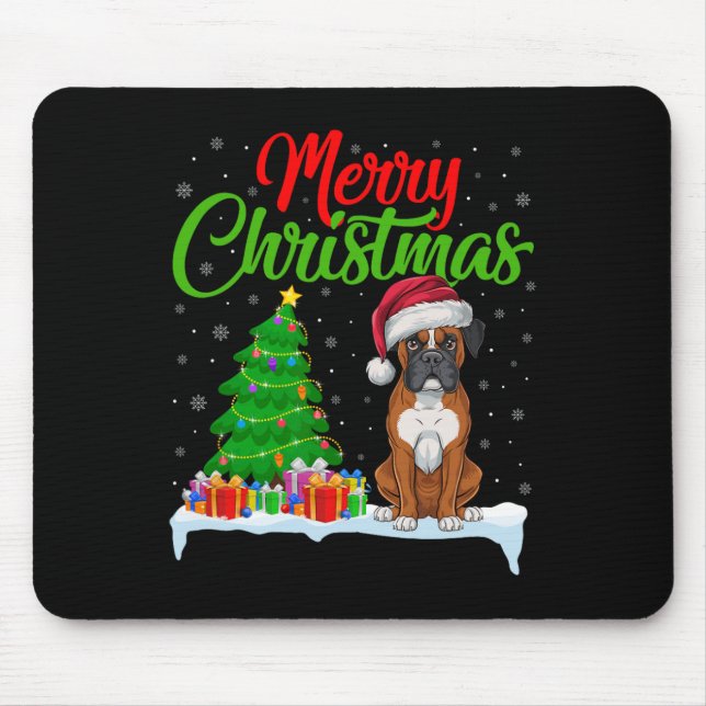 Boxer Dog Christmas Tree Lights Funny Xmas Boxer D Mousepad (Vorne)