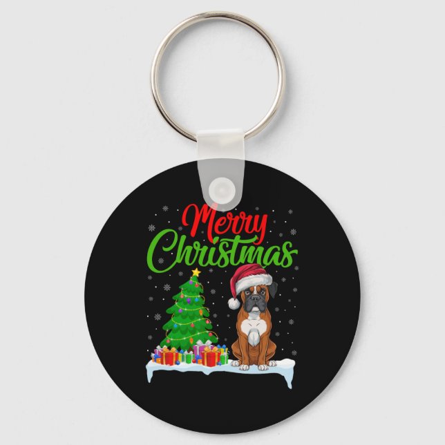 Boxer Dog Christmas Tree Lights Funny Xmas Boxer D Schlüsselanhänger (Vorderseite)