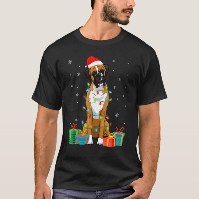 Boxer Dog Christmas Tree Lights Welpe T-Shirt (Vorderseite)