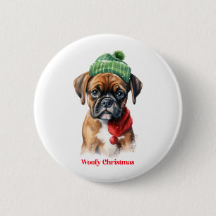 Boxer Dog Christmas X-Mas Wunschgeschenk Woofy Chr Button