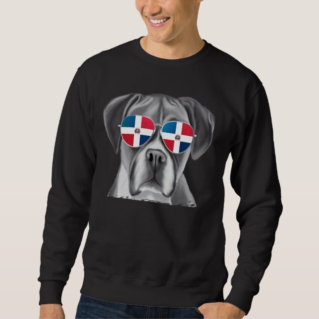 Boxer Dog Dominikanische Flagge Sonnenbrille Sweatshirt (Vorderseite)