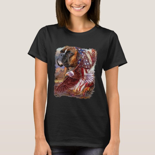 Boxer Dog Eagle American Flag 4th July Independenc T-Shirt (Vorderseite)