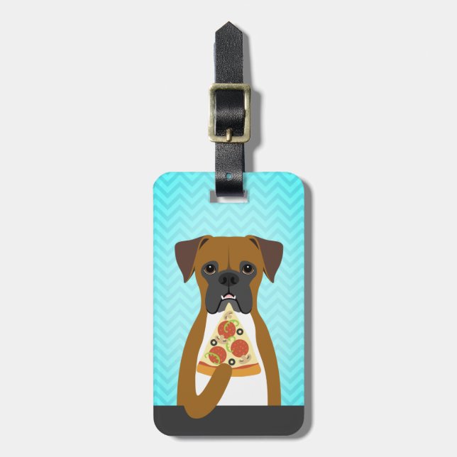 Boxer Dog Eating Slice Pizza Gepäckanhänger (Vorderseite vertikal)