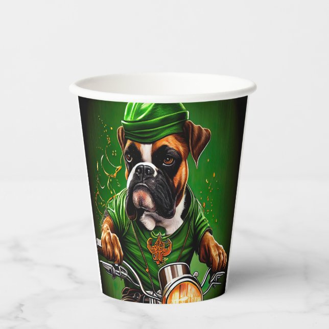 Boxer Dog Fahrrad St. Patrick's Day Pappbecher (Vorderseite)