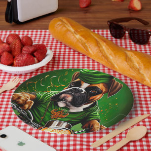 Boxer Dog Fahrrad St. Patrick's Day Pappteller