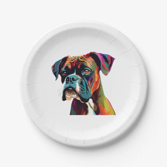 Boxer Dog farbenfroh Pappteller (Vorderseite)