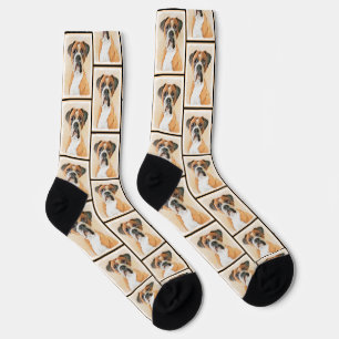 Boxer Dog Fawn Malerei Unzugeschnittenes Ohr Niedl Socken
