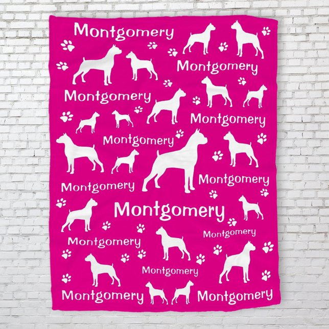 Boxer Dog Fleece Blanket - Gemütliches Geschenk fü (Pink boxer dog personalized blanket - customize with dog's name and color)