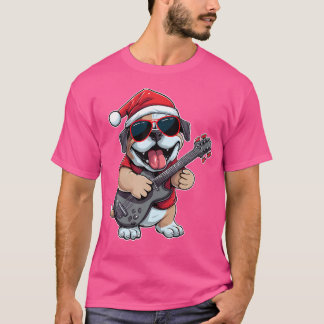 Boxer Dog Gitarre Weihnachtsmannmütze Xmas Boxer D T-Shirt