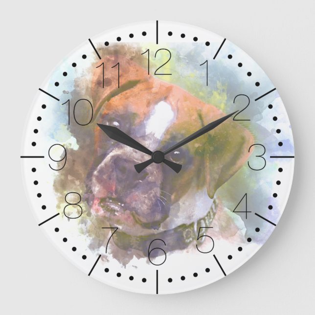 Boxer Dog Große Wanduhr (Vorderseite)